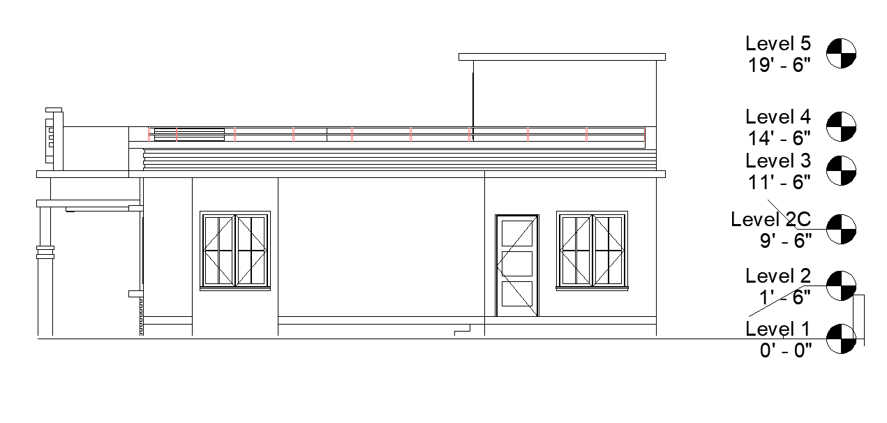 Left side elevation of the house plan is given in this 2D Autocad ...