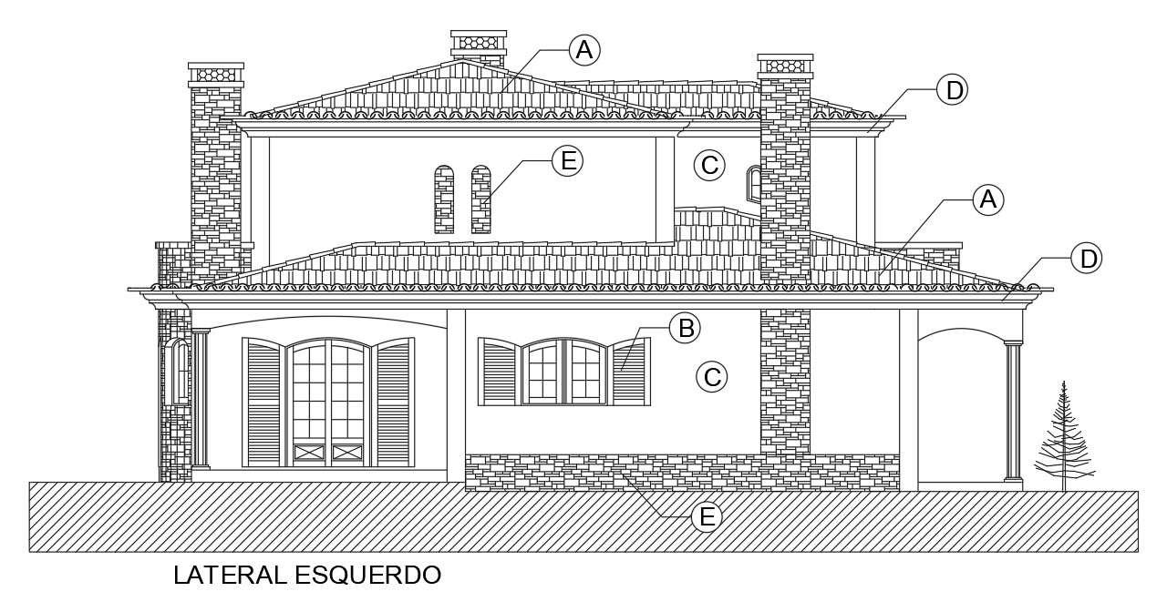 Left side elevation view of 14x13m house building is given in this Autocad  drawing  now. - Cadbull