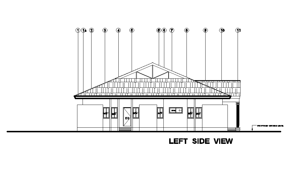 Left Side Elevation View Of 21x18 Ground Floor House Plan Is Given In This Autocad Dwg Drawing