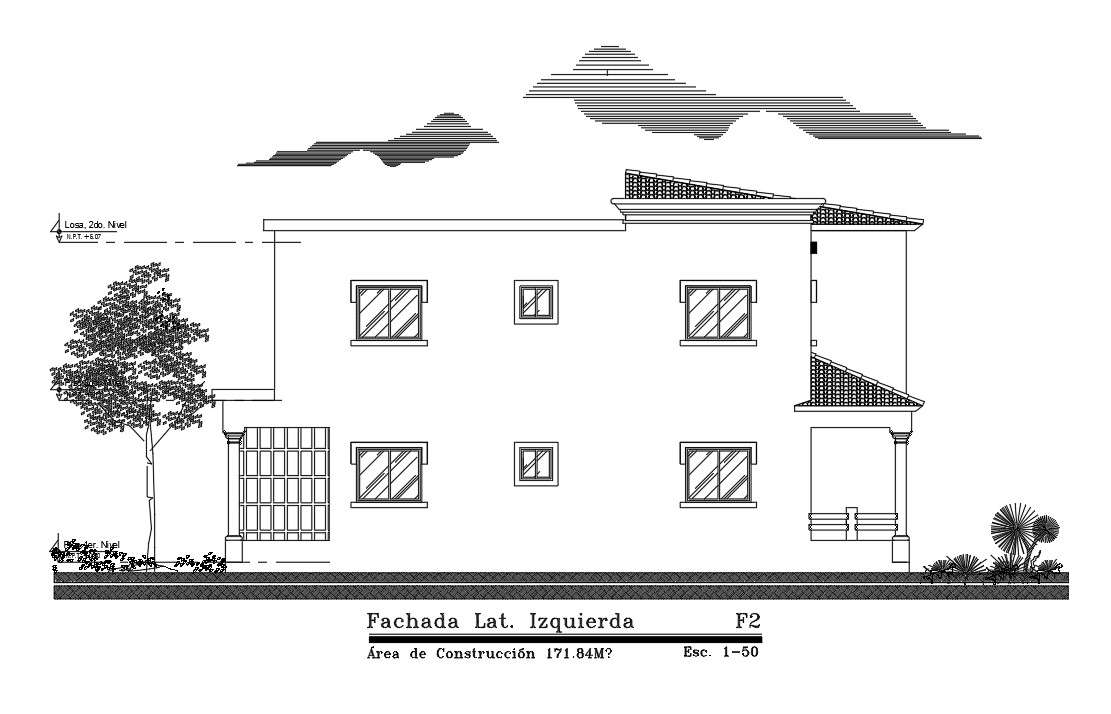 Left side painting elevation view of 10x20m house building is given in