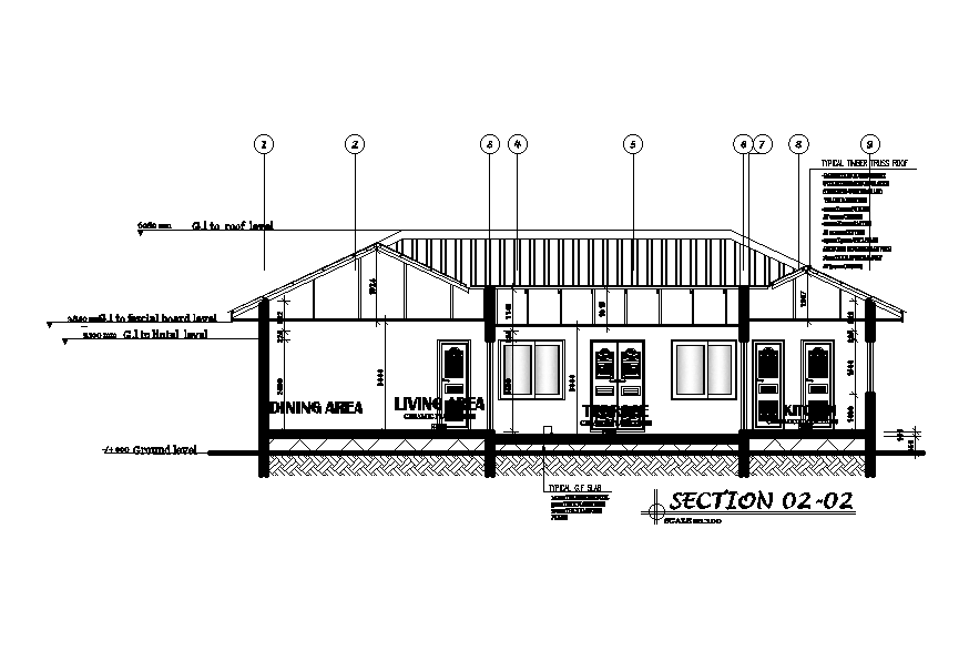 Left Side Section View Of 12x13m Ground Floor House Plan Is Given In This Autocad Drawing File