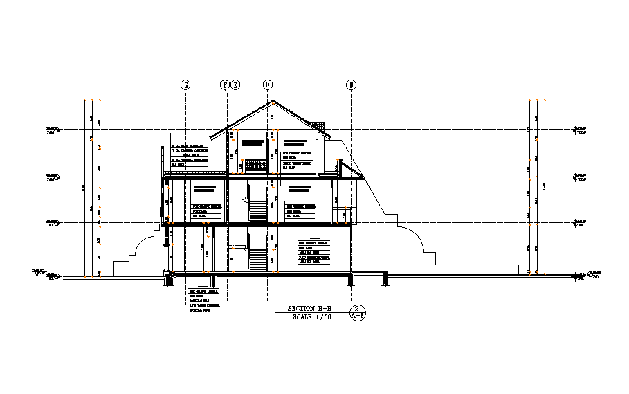 Left side section view of 30x26m triple duplex house plan is given in ...