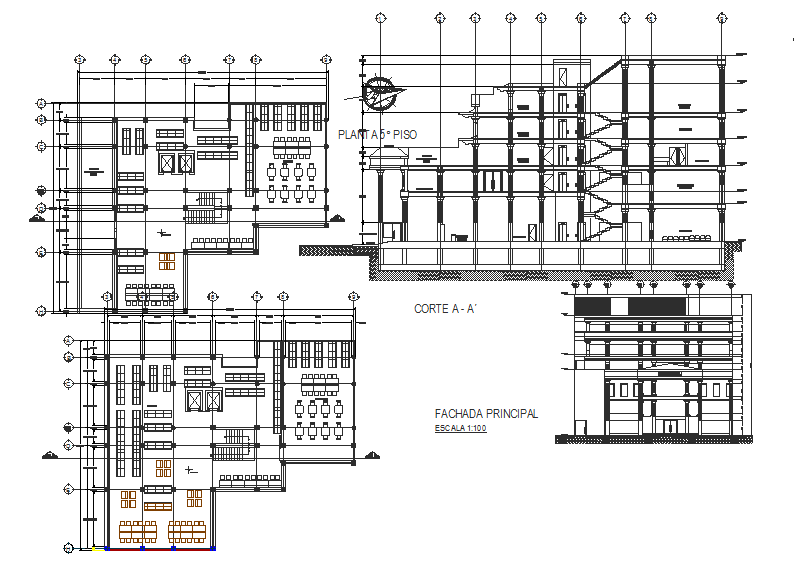 Library Plan, elevation and section detail dwg file - Cadbull