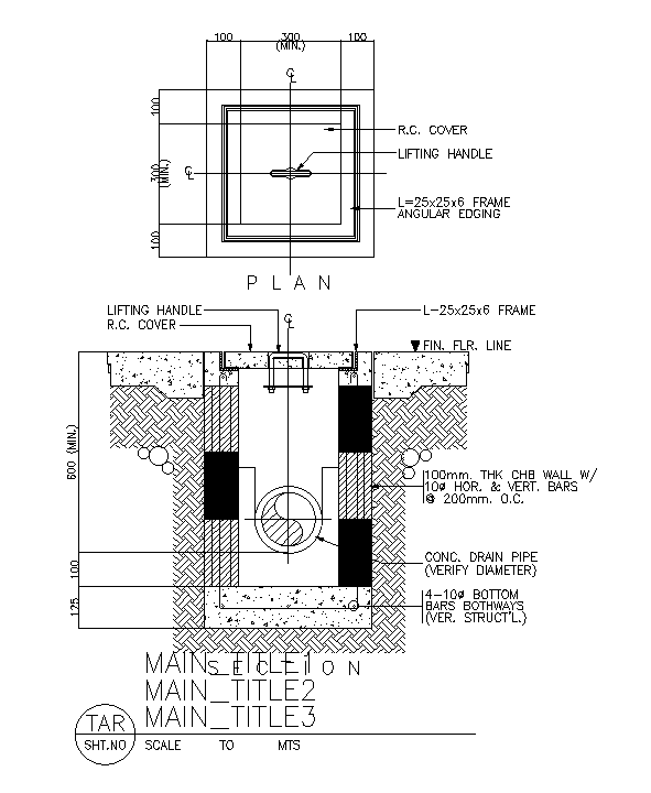 Lifting handle manhole cover cad drawing is given in this cad file ...