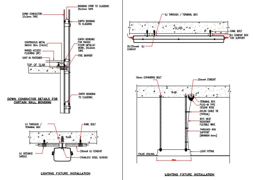Lighting Fixture Installation In Wall And Slab Drawing Dwg File Cadbull - Emergency Lighting Ceiling Rose