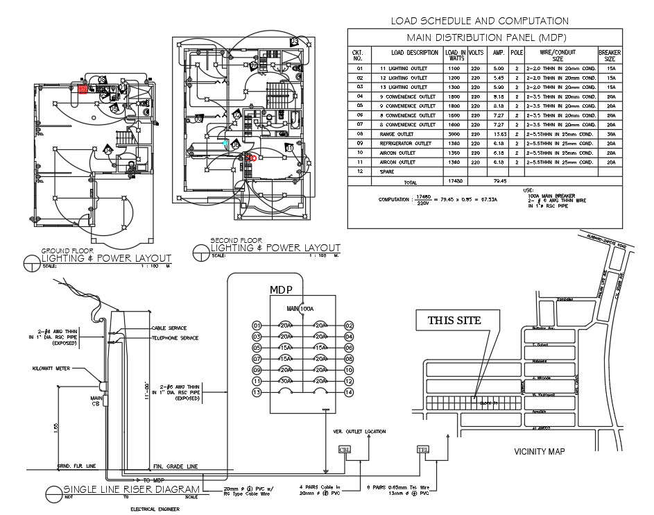 Lighting and power layout of duplex house plan were given in the