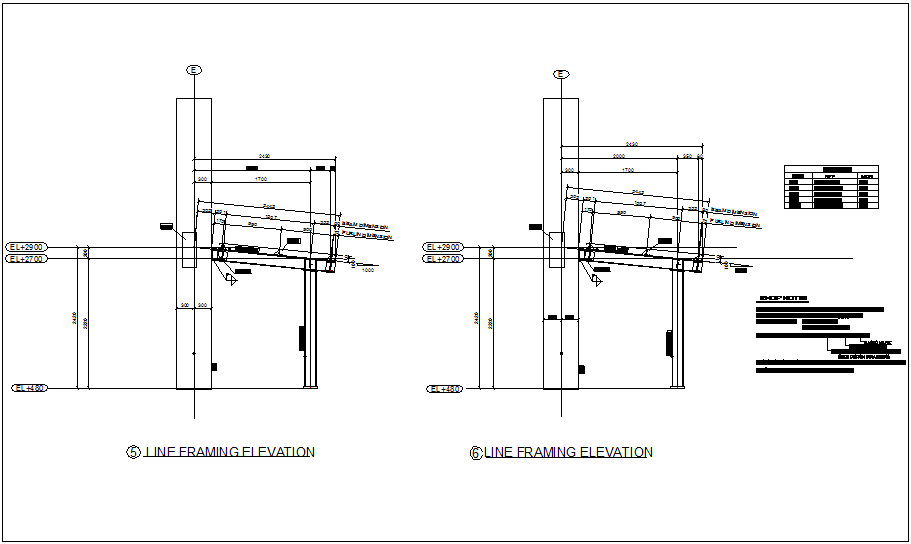 line framing elevation view with beam and column view dwg