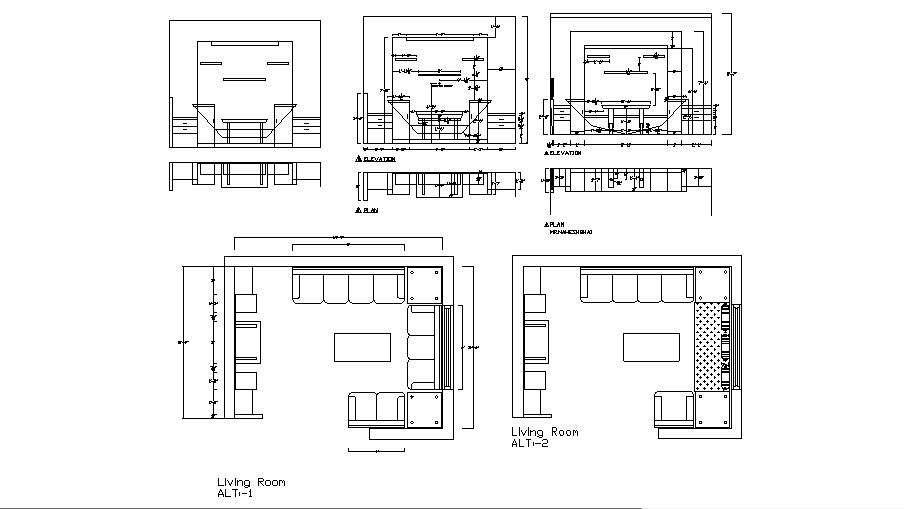  Living  room  elevation and plan cad  drawing  details dwg 