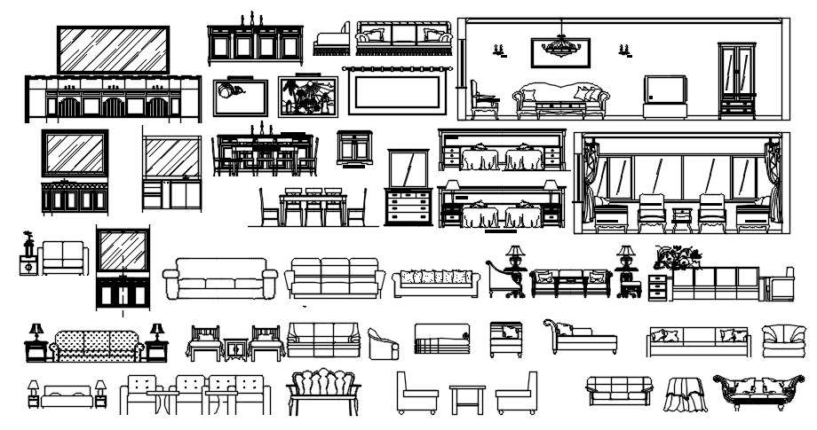 Living room furniture CAD blocks design in AutoCAD 2D drawing, CAD file ...