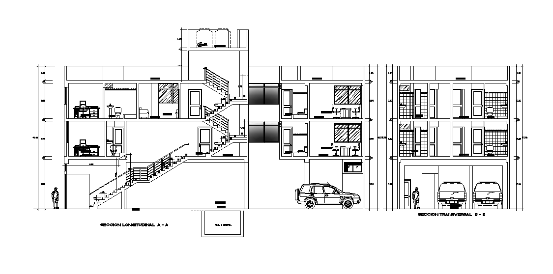 Longitudinal section view of 8x20m office building is given in this ...