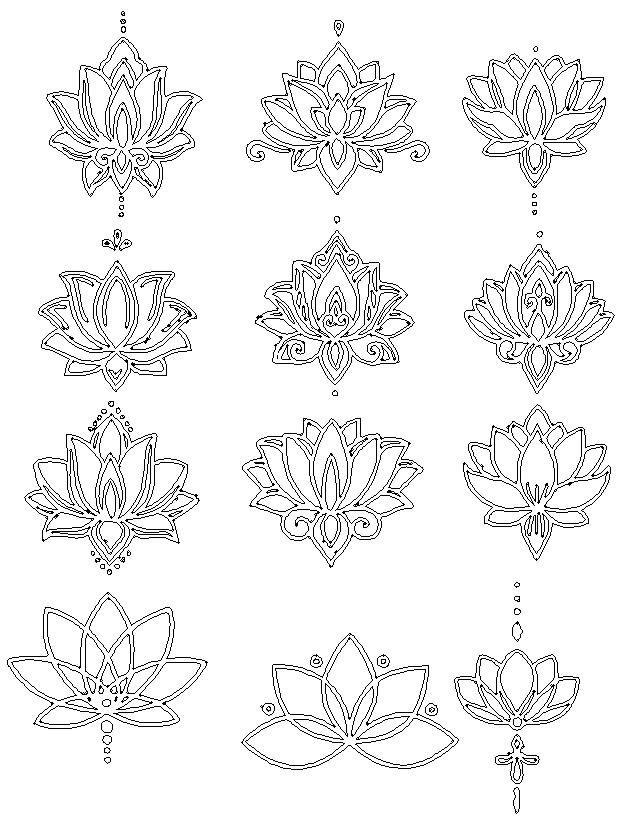 Lotus design details with different styles dwg autocad drawing . - Cadbull