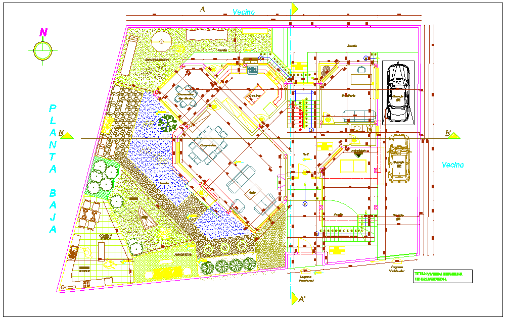 Low floor plan of single family house with architectural view dwg file ...