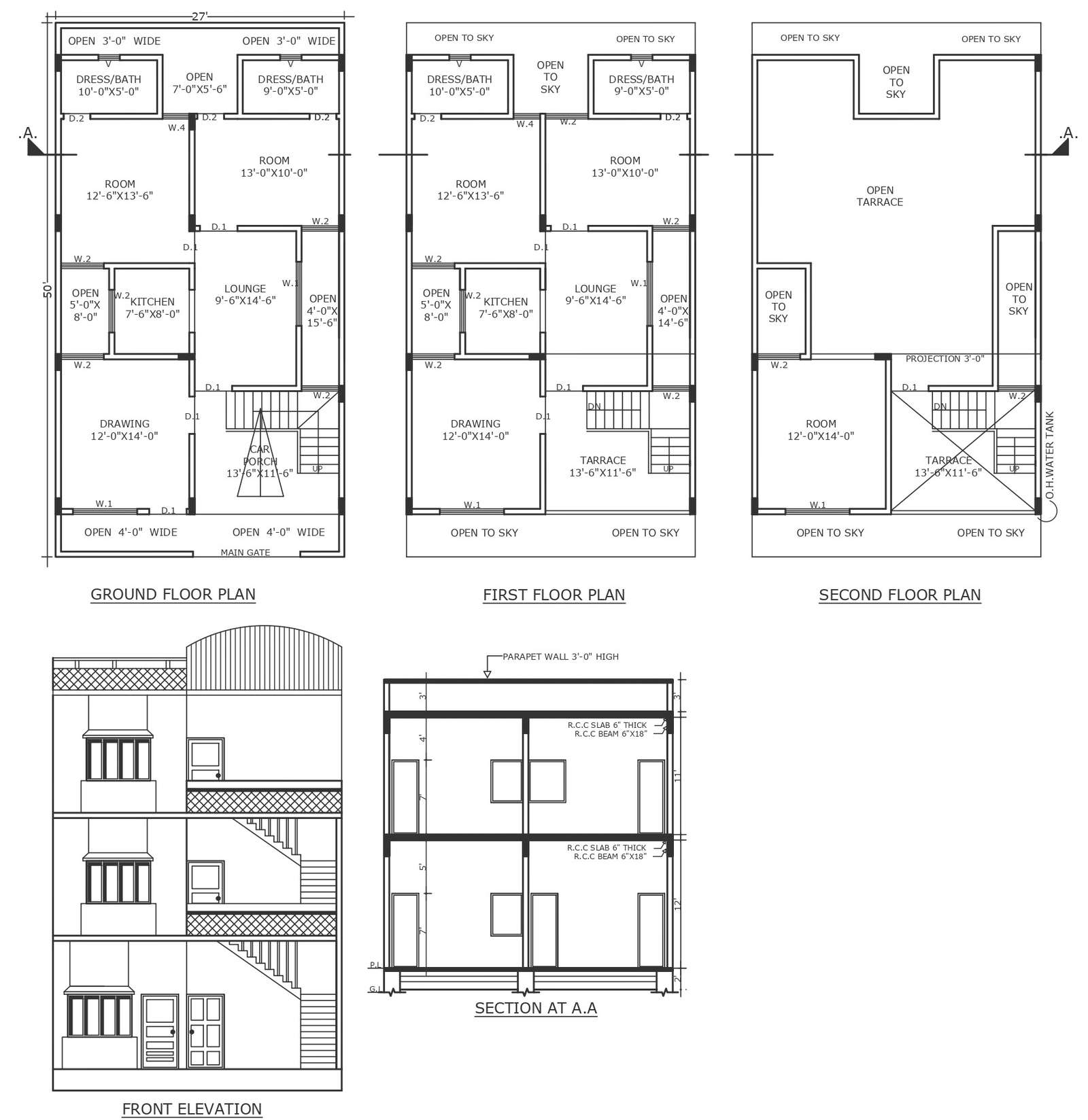 L shaped staircase design in entrance of bungalow detailed floor plan ...