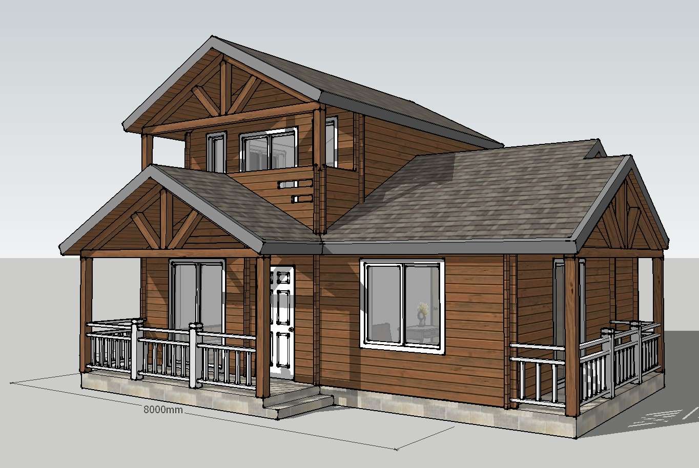 Luxuries wooden house 3d model cad drawing details skp