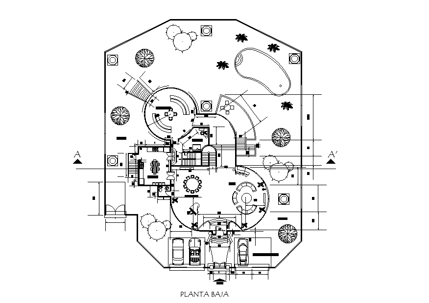 Luxury Bungalow House Plan Is Given In This Autocad Drawing File 