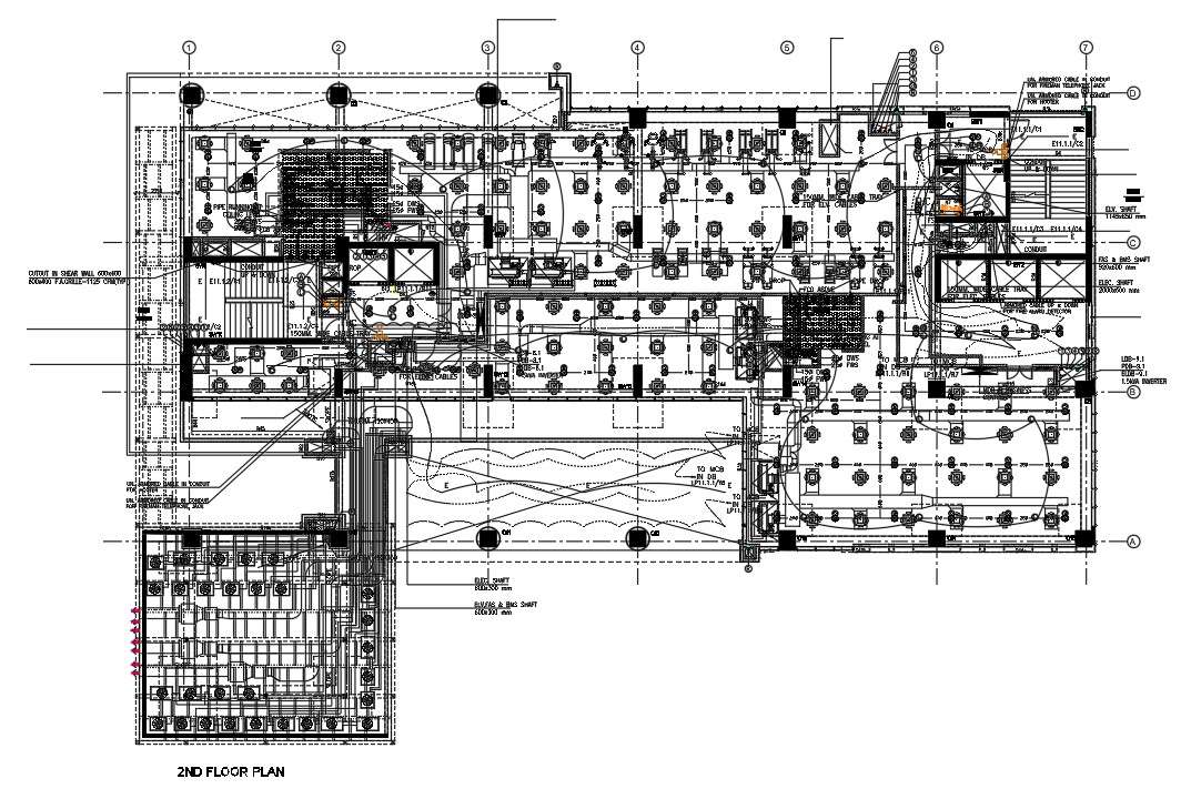 MEP layout second floor plan of commercial tower has given in the form ...
