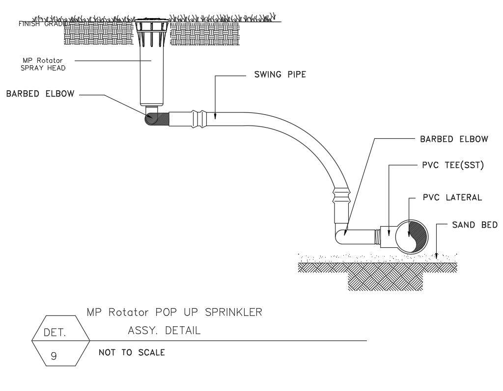 MP rotator pop up sprinkler details in AutoCAD 2D drawing, CAD file