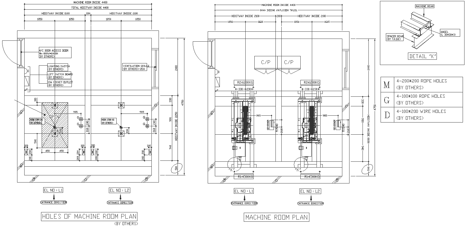 Machine room plan with holes detail DXF AutoCAD drawing - Cadbull