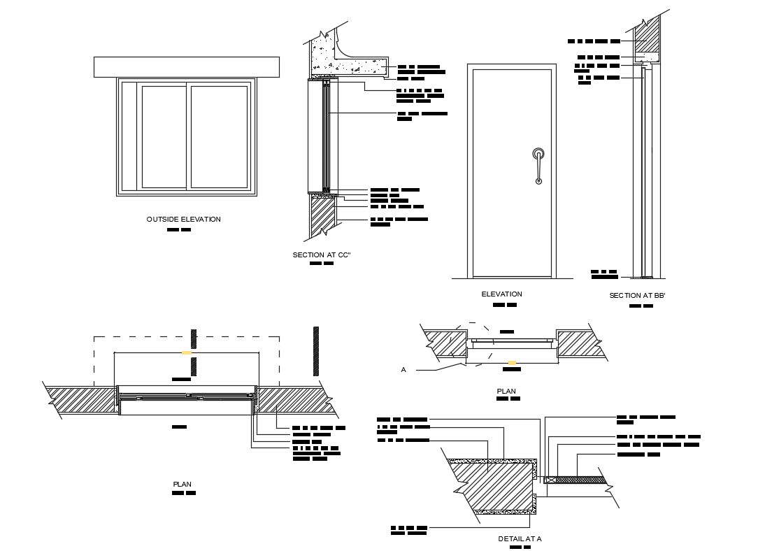 Main Door And Window Elevation And Installation Details Of House Dwg File Cadbull