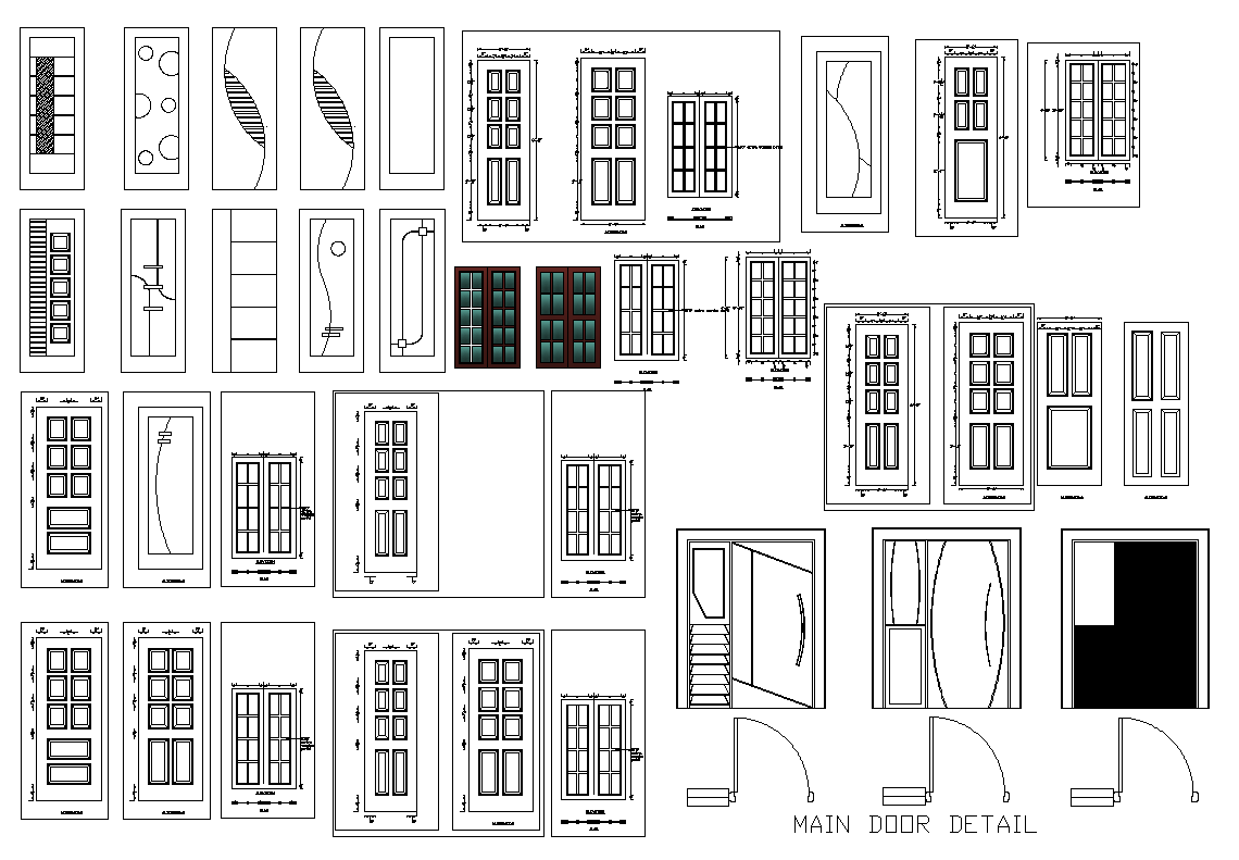 Main door detail elevation layout file - Cadbull