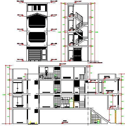 Main elevation and section plan of corporate building dwg file - Cadbull