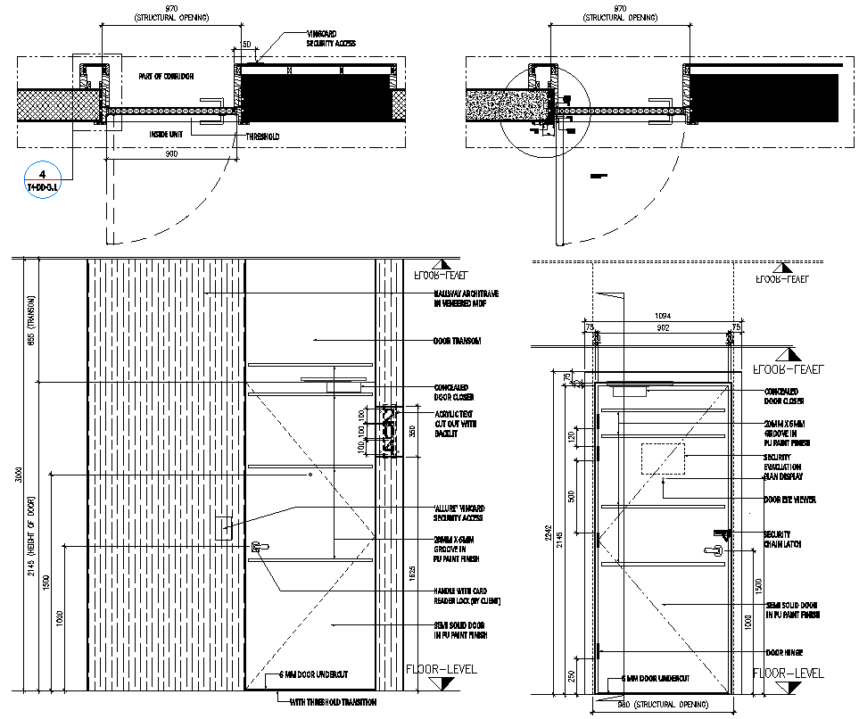 Main Door Entrance Elevation at Corridor Detail Section DWG AutoCAD ...