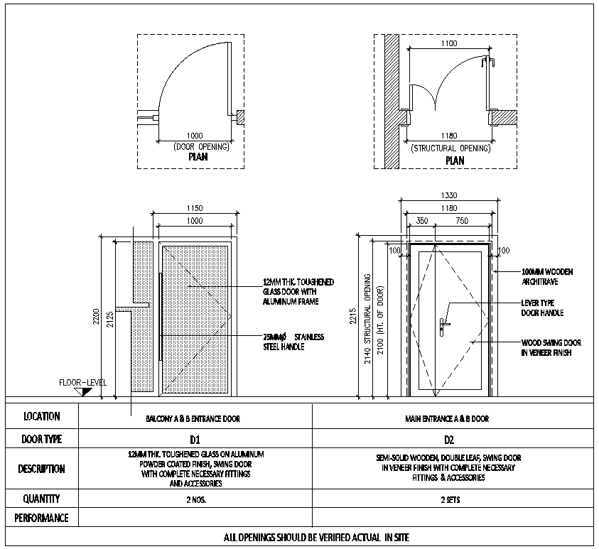 Main entrance door detailed plan and section DWG AutoCAD drawing - Cadbull