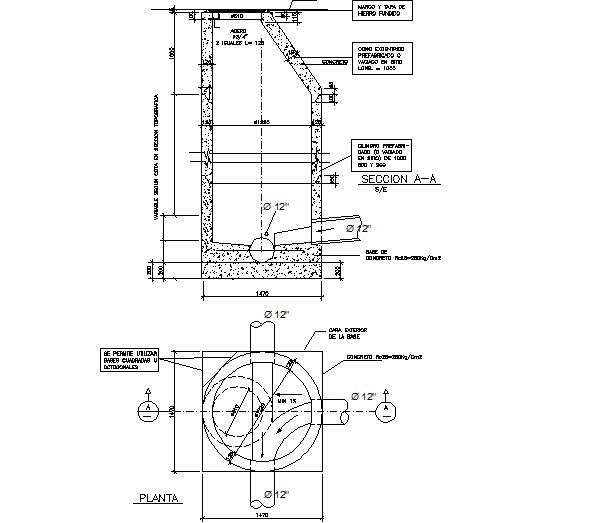 Manhole plan and section detail dwg file - Cadbull