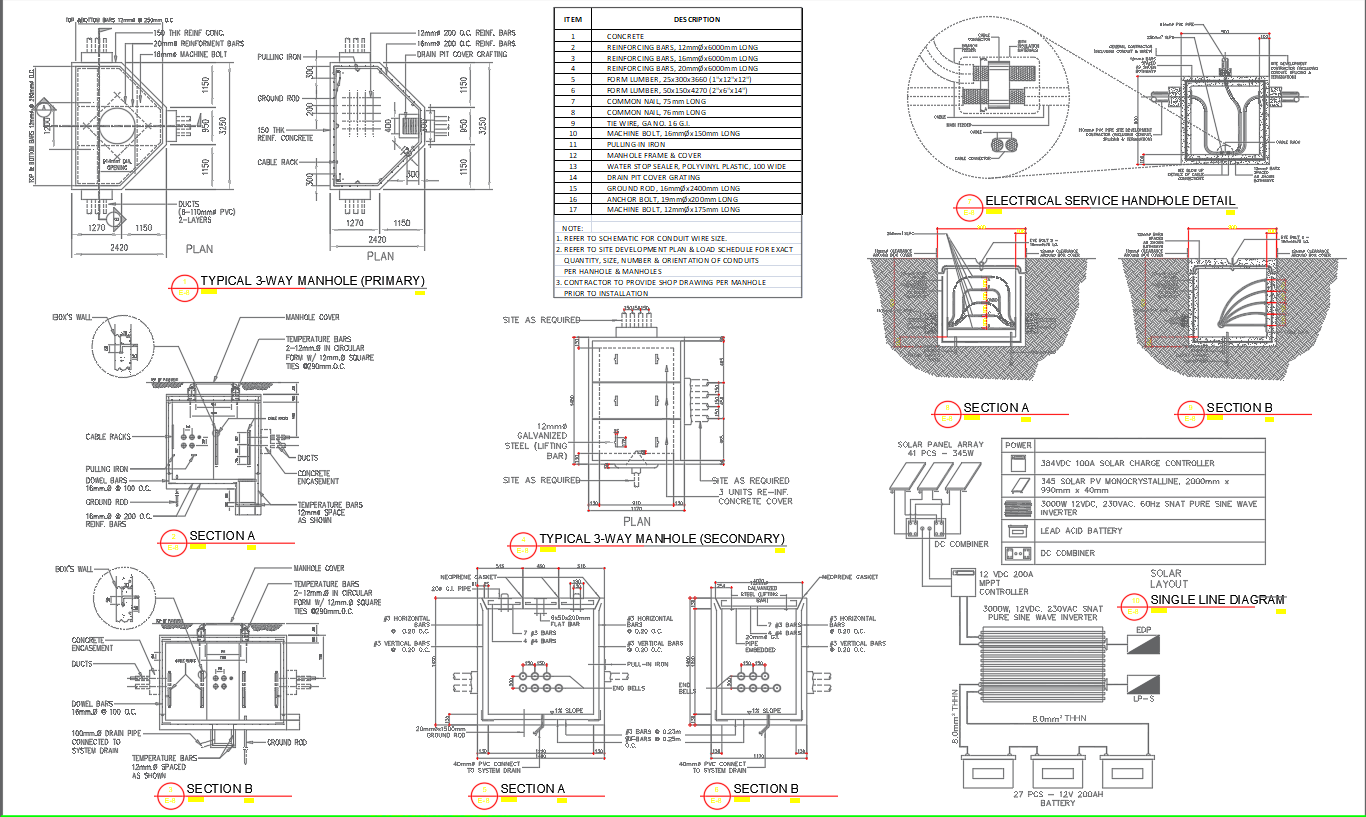 Manhole Section and Electrical Service Handhole Detail Drawing In DWG ...