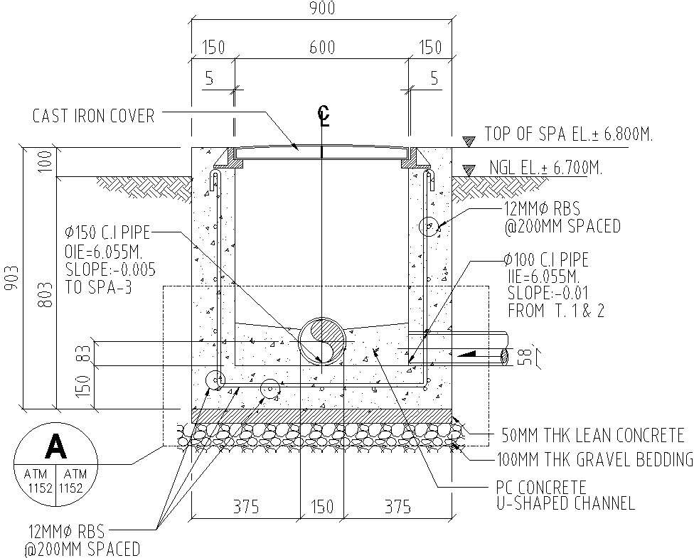 Manhole section with detail AutoCAD drawing - Cadbull