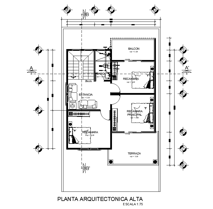 Marking Detail Of 8x10m First Floor House Plan Is Given In This Autocad Drawing Model Download