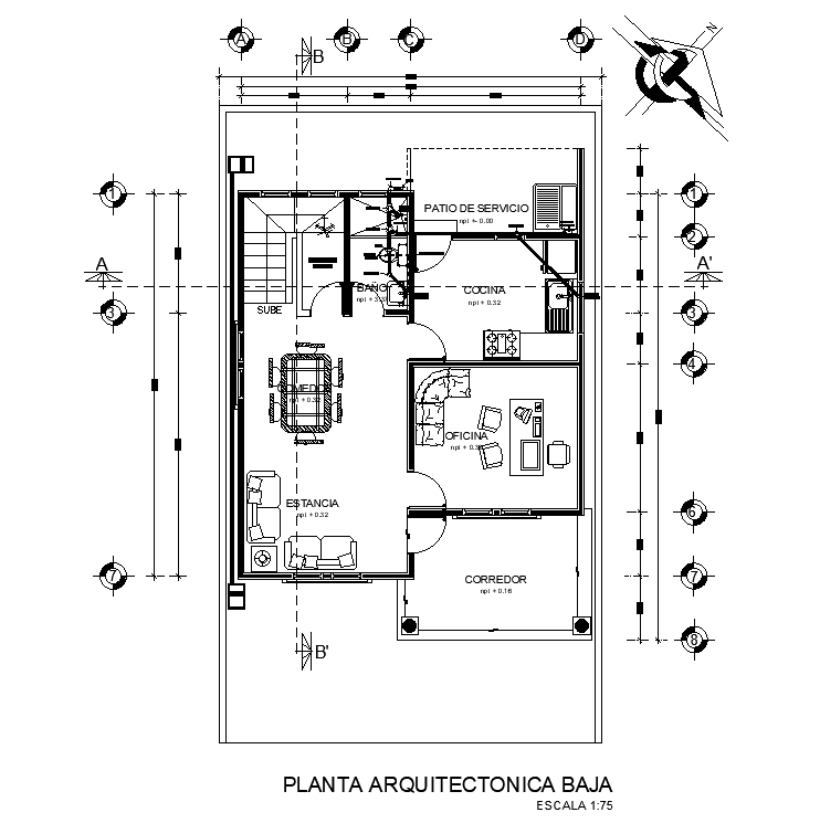 Marking Detail Of 8x10m Ground Floor House Plan Is Given In This Autocad Drawing Model Download