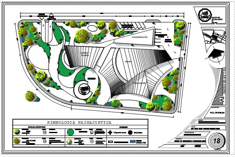 Master layout with landscaping of building. - Cadbull