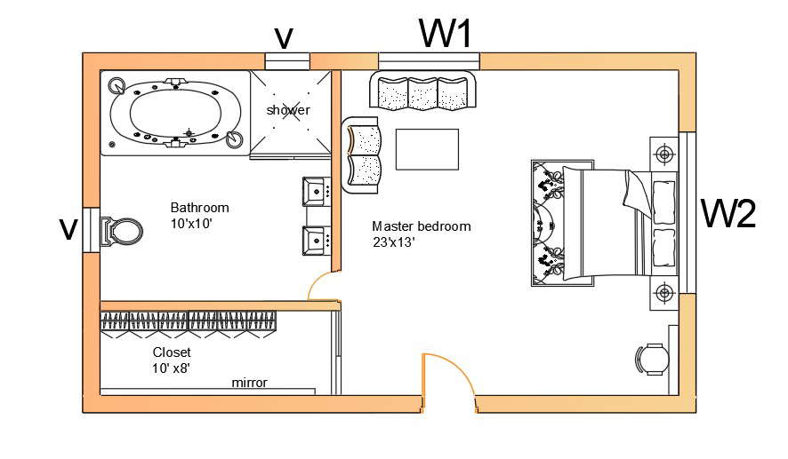 master bedroom with bathroom floor plans