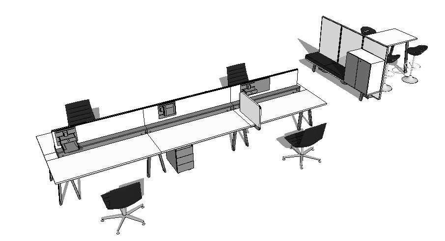 Meco bench and office furniture 3d blocks cad drawing ...