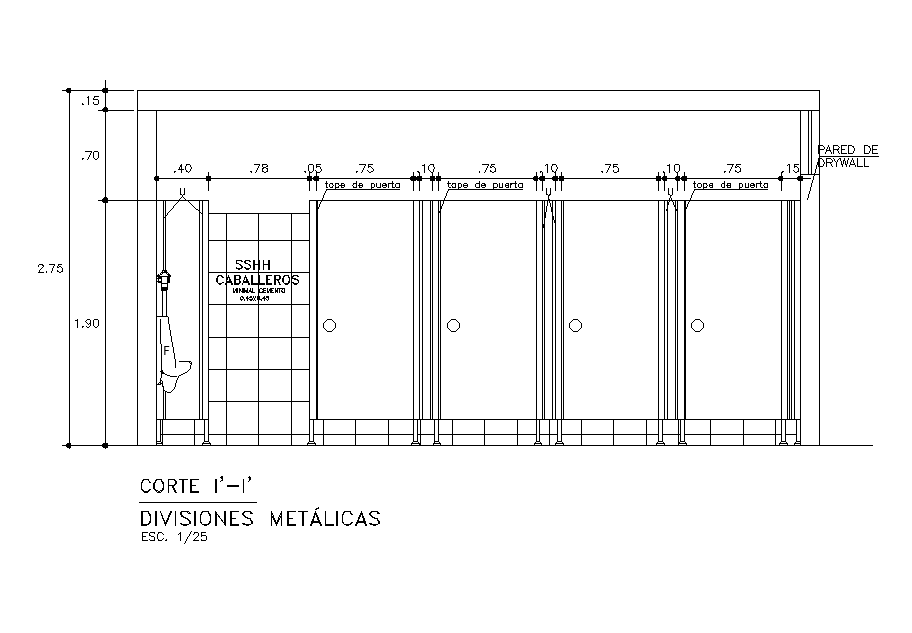 Metallic partition of toilet is given in this Autocad 2D DWG drawing