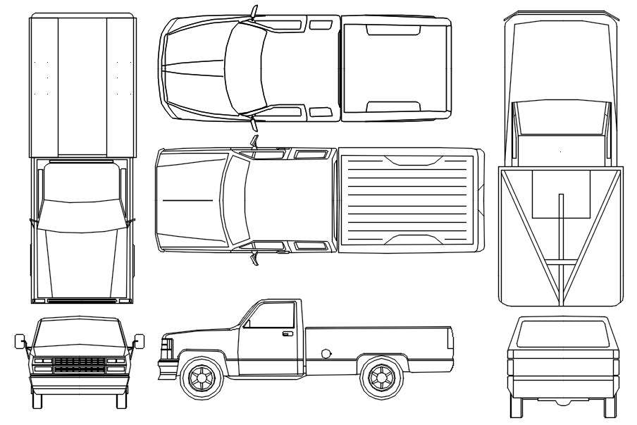 Mini truck block in AutoCAD, dwg file. - Cadbull