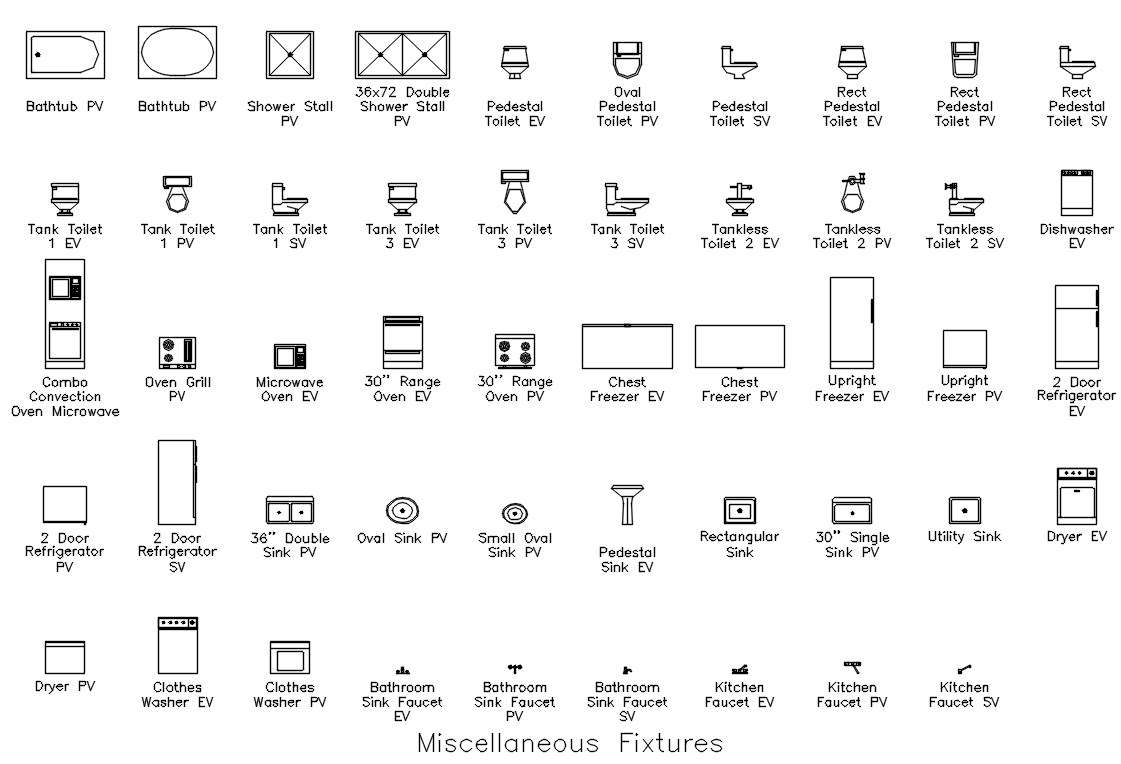 Miscellaneous fixtures 2D blocks in AutoCAD drawing, CAD file, dwg file ...