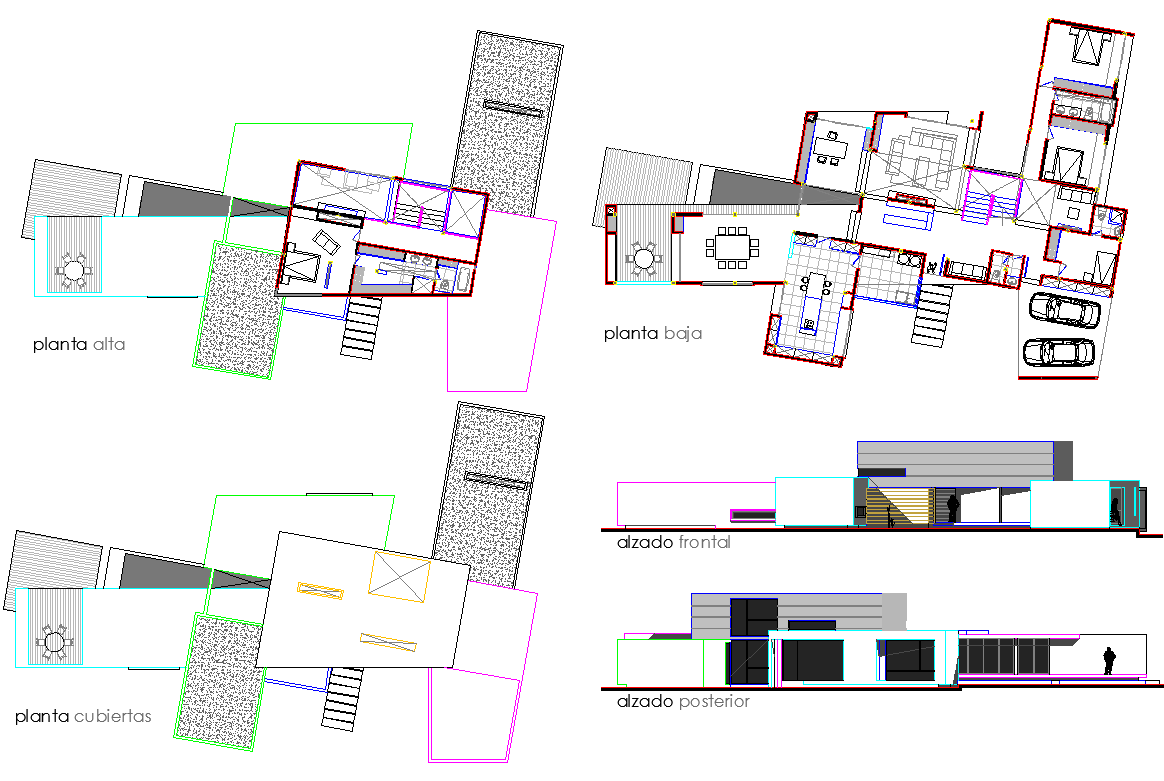 Modern Architecture house plan dwg file - Cadbull