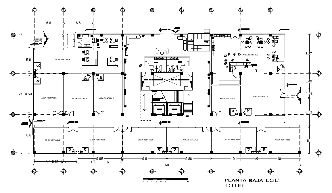 Modern commercial building master floor cad drawing is given in this ...