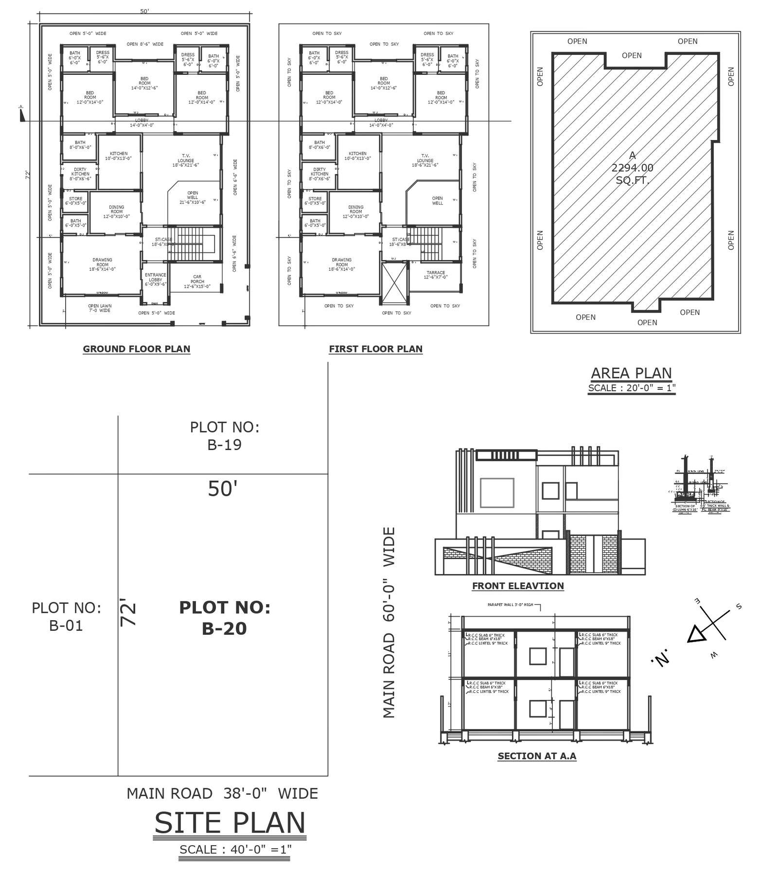 Modern house facade design with section and floor plan detail dwg ...