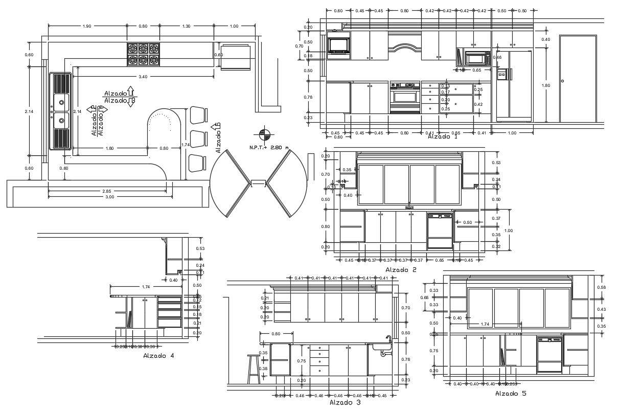 Auto Cad Project -6: Drawing of cabinet ,floor plan ,kitchen ,column  details and raft layout