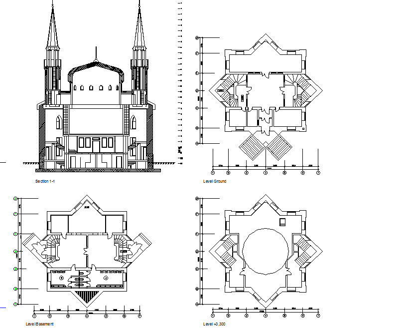 Mosque elevation detail dwg file - Cadbull