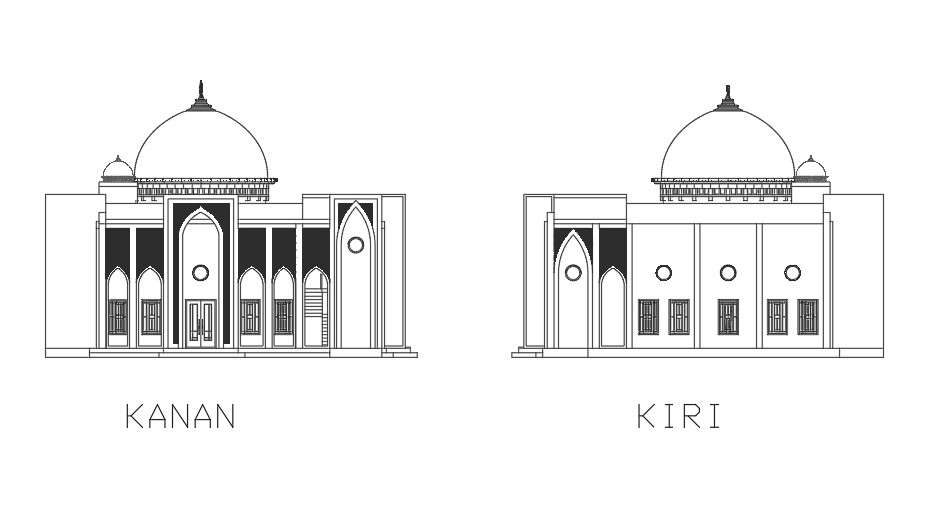 Mosque Front Elevation Design Download DWG File - Cadbull