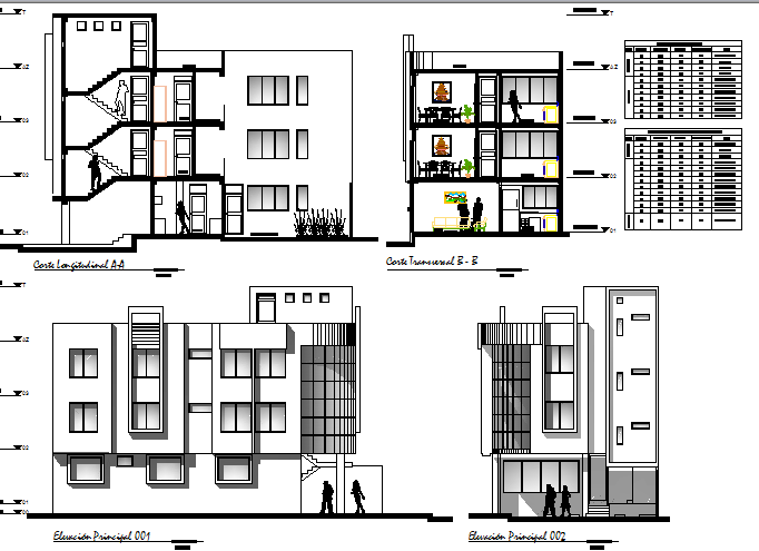 Multi -family dwelling housing building elevation and section dwg file ...