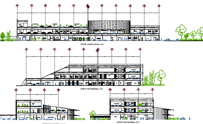 Multi-Flooring Hospital All Sided Sectional View dwg file - Cadbull