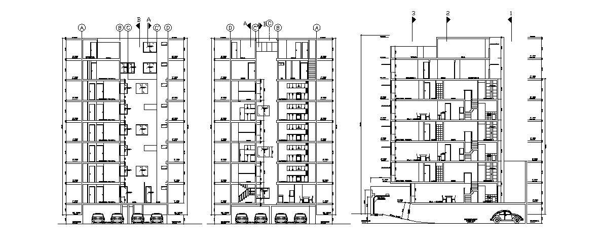 Multi-family residential flats all sided sectional details dwg file ...