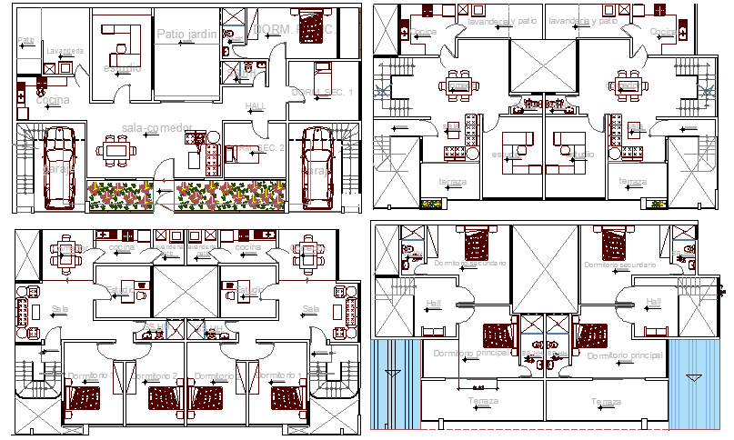 Multi-flooring bungalow all floors layout plan details dwg file - Cadbull