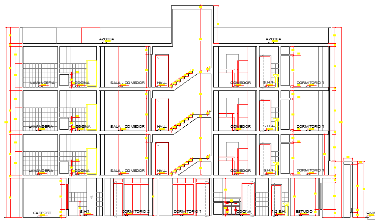 Multi-flooring housing apartment full section details dwg file - Cadbull