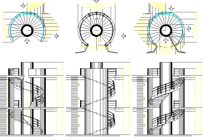 Multi-level office building sectional and floor plan details dwg file ...